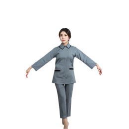 Customized men's and women's cleaning clothes design reverse collar dark blue color contrast edge hotel cleaning clothes supplier nursing housekeeping CL035 Customized men's and women's cleaning clothes design reverse collar dark blue color contrast edge hotel cleaning clothes supplier nursing housekeeping CL035